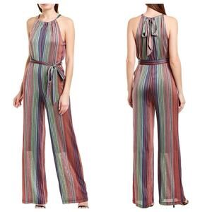 NEW Trina Turk Striped Jumpsuit Belted Sleeveless Halter Style Size Medium